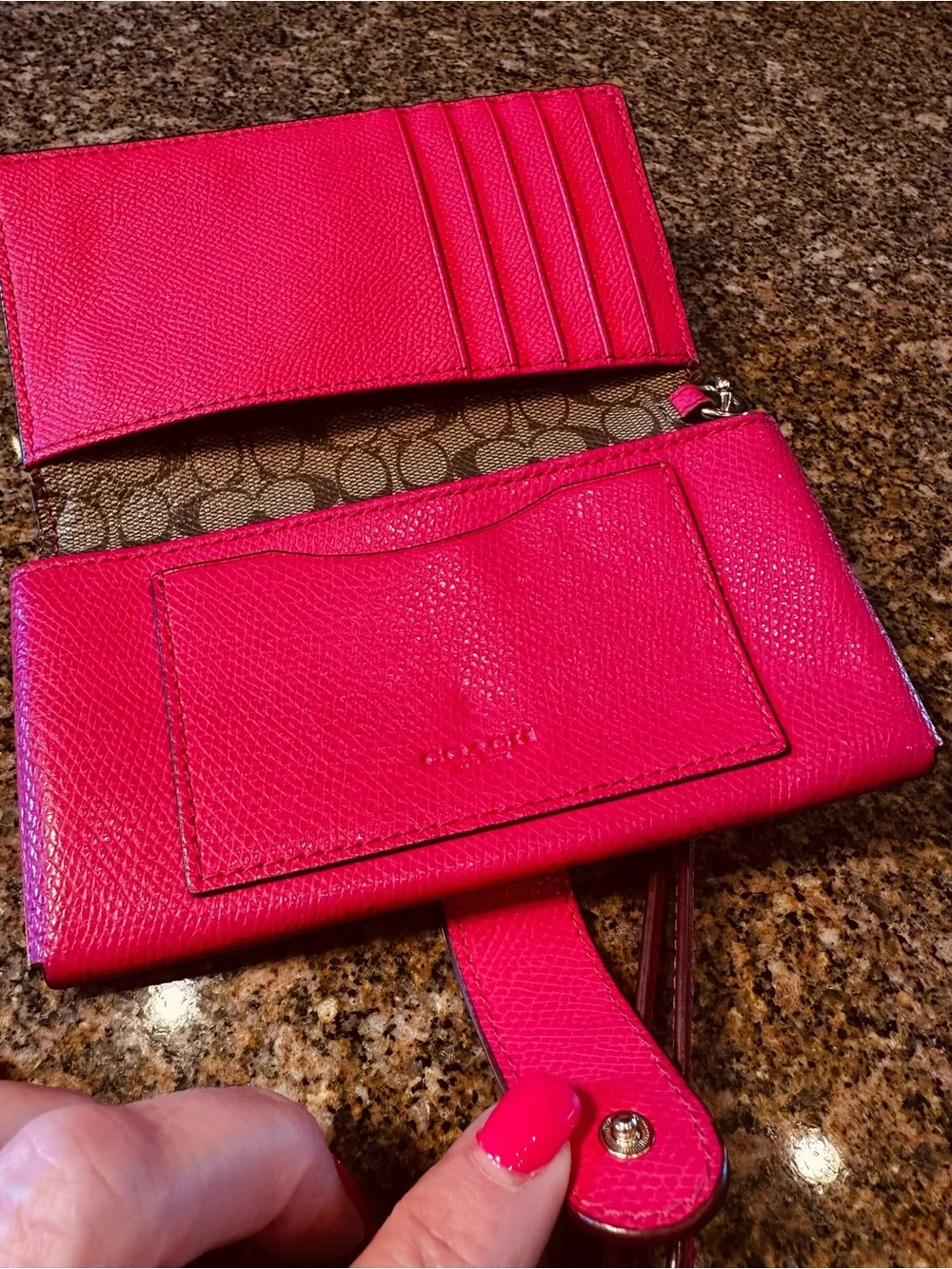 Coach Hot Pink Crossgrain Leather Slim Tab Wristlet Wallet